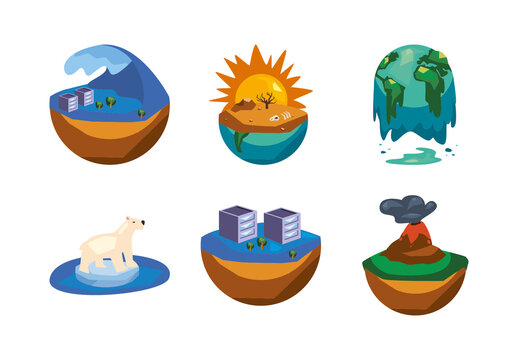 Colorful Environmental Climate Change Awareness Illustration Set