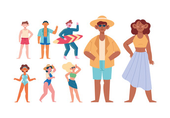 Colorful Happy People Summer Outfit Illustration Set