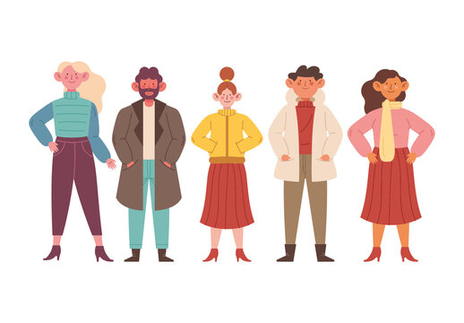 Colorful Cozy People Winter Outfit Illustration Set