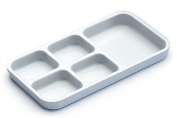 Empty light gray divided rectangular food storage container.