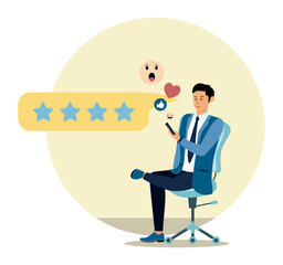 Product quality and online survey concept. Customer feedback from mobile application.