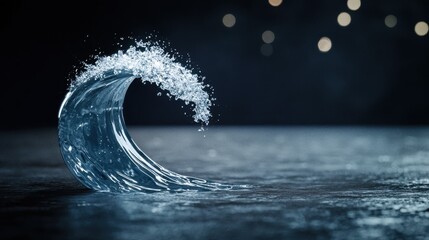 Fototapeta premium Crystal Clear Ocean Wave Forming a Unique Shape with Sparkling Water Droplets in Focus