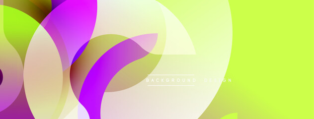 Abstract vibrant circles overlap, creating dynamic gradients. Yellow, purple, green hues dominate design. Modern aesthetic.