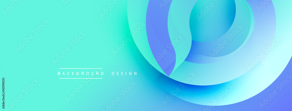 Poster Abstract background features layered circular shapes. Gradient colors blend turquoise, blue, purple hues. Modern design element.