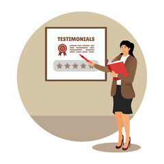 Testimonials client review concept, customer praise or opinion or feedback giving stars rating.