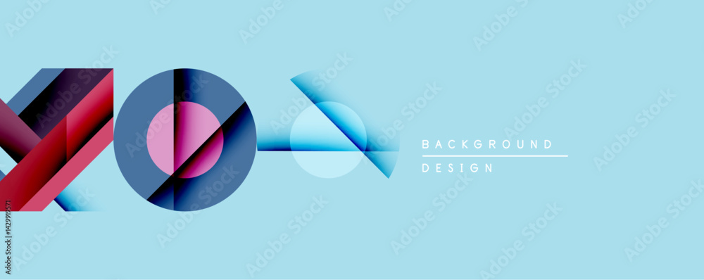 Aufkleber Abstract geometric shapes overlap, creating dynamic visual effect. Blue hues dominate design, with gradient transitions. Minimalist style suitable for backgrounds, presentations.