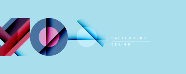 Abstract geometric shapes overlap, creating dynamic visual effect. Blue hues dominate design, with gradient transitions. Minimalist style suitable for backgrounds, presentations.