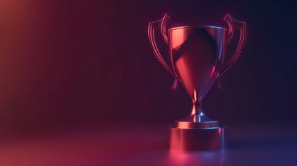 Depict the idea of success with a digitally rendered image of a minimalist trophy award against a dark background, offering a sleek and modern backdrop for branding or event invitations.
