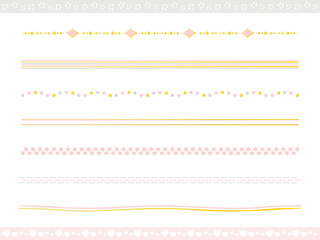 ガーリーなイメージのかわいいライン、罫線、下線のイラスト素材セット