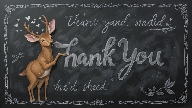 A charming illustration featuring a deer beside a heartfelt Thank You message, perfect for expressing gratitude and appreciation.