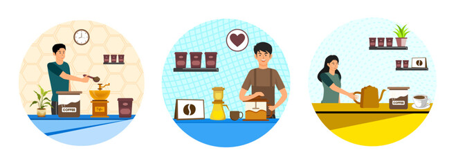 Grinding coffee beans. Coffee Fan concept. French press.