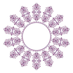 Damask Round Wreath circular ornament floral Abstract pattern, Classic Victorian traditional style, illustration Vintage Design, Flower baroque frames, Mandala border, Antique, Moroccan purple frame