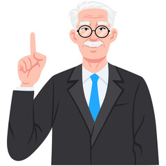 Old Businessman Pointing Up Cartoon Illustration Flat Design