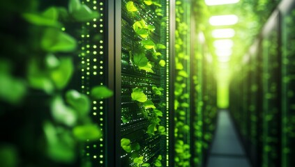 Green server room with plants