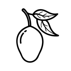 Black and White Mango Fruit with Leaves Outline, Vector Art