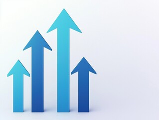 Upward arrows symbolizing business growth and progress, blue flat vector on white background 