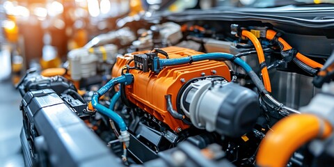 Fototapeta premium high-performance electric car motor system with electric vehicle components and battery pack for clean energy mobility