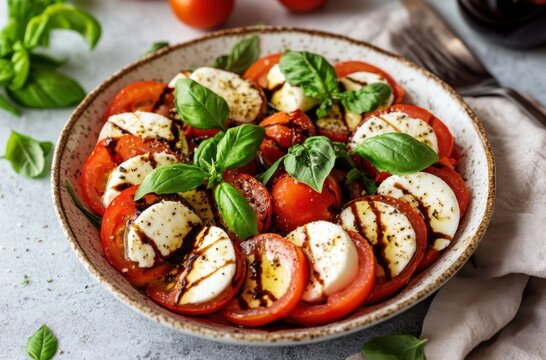 A fresh Caprese salad with vine-ripened tomatoes,