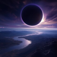 Majestic eclipse over a serene valley