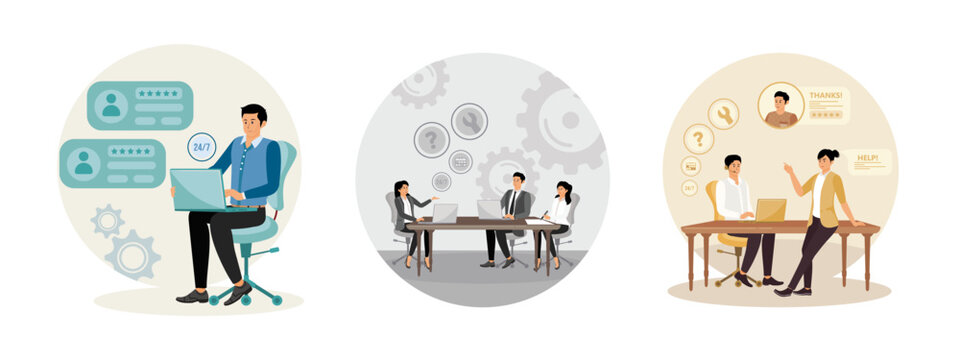 24 hours call center concept. Customer service. 24 hours global online technical support.