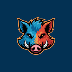Split Color Wild Boar Head Esport Gaming Mascot Illustration