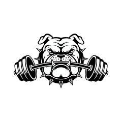 Strong Bulldog Mascot Logo Illustration Lifting Barbell with Spiked Collar