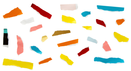 Colorful abstract shapes scattered across a white background, ideal for creative design projects and artistic expressions