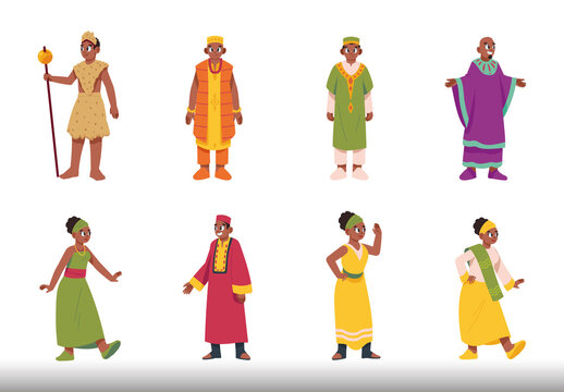 Colorful African Traditional Clothing Characters Illustration Set