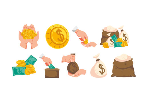 Colorful Financial Charity Elements Collection Illustration Set