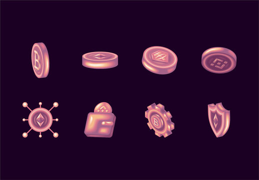 Gradient Digital Crypto Coin Exchange Wallet Icons Set