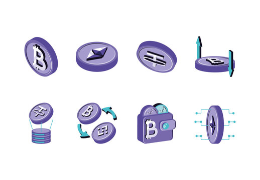 Purple Digital Currency Trading Platform Icons Set