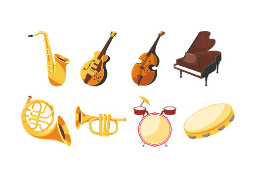 Colorful Jazz Music Instrument Elements Illustration Set