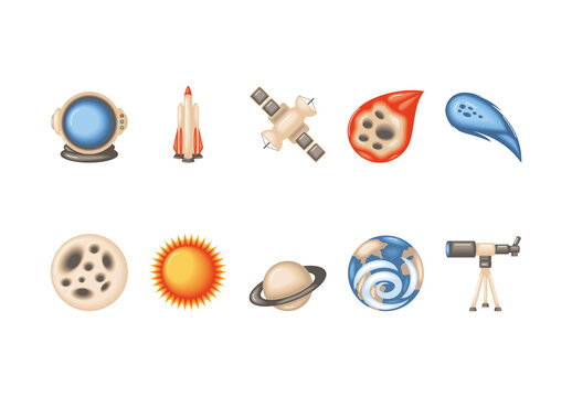 Beige And Blue Colorful Space Elements Stickers Set