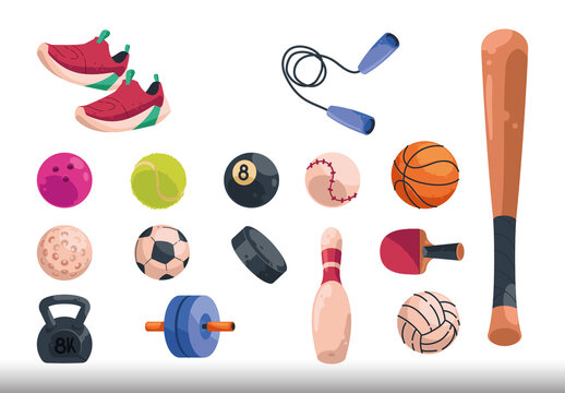 Red And Blue Sport Equipment Elements Stickers Set