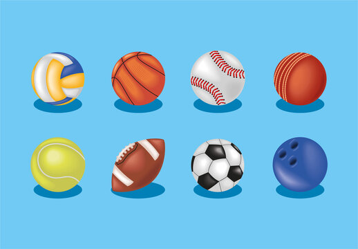 Yellow And Blue Sports Balls Elements Stickers Set