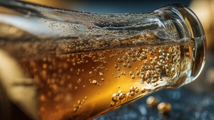 Golden bubbles rise in a champagne glass, celebrating life's sparkling moments.