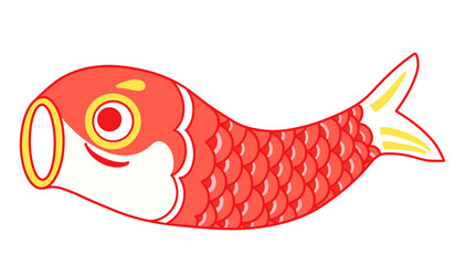 赤の鯉のぼりのイラスト　目を開けているバージョン　親しみ温かみのあるタッチ