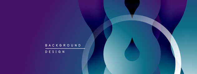 Abstract purple, blue gradients. Circular shapes overlap creating modern design. Minimalist background with text elements present.