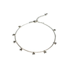 Fototapeta premium Elegant silver bracelet adorned with delicate stars, resting on a soft surface, showcasing intricate craftsmanship and shine
