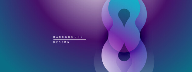 Abstract purple, blue gradients form flowing shapes. Modern design evokes fluidity, depth, visual interest. Minimalist aesthetic.