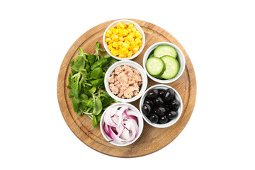 PNG, ingredients for tuna salad, isolated on white background.