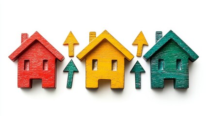 Colorful wooden houses symbolizing real estate market growth and investment opportunities.