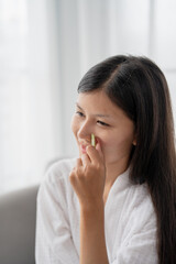 Daily beauty routine Asian woman self care doing gua sha facial massage Traditional medicine Gua Sha quartz stone Cosmetic natural trend.