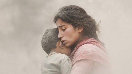 Earthquake Aftermath A Heartwrenching Moment of a Mother Holding Her Child Amidst Destruction
