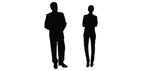 silhouettes of people working group of standing business people. business men and women vector icon.
