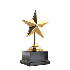 Award trophy gold star 3d cartoons tyle isolate on transparent background