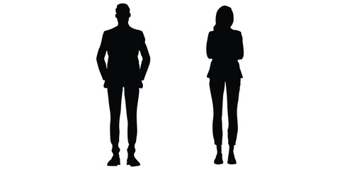 silhouettes of people working group of standing business people. business men and women vector icon.
