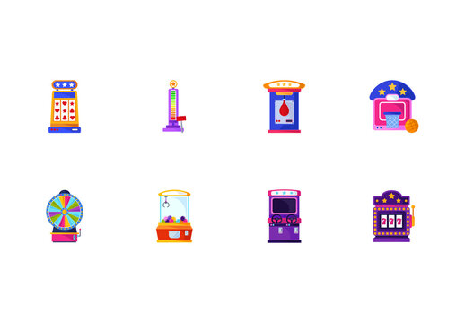 Yellow And Purple Casino Machines Illustration Set