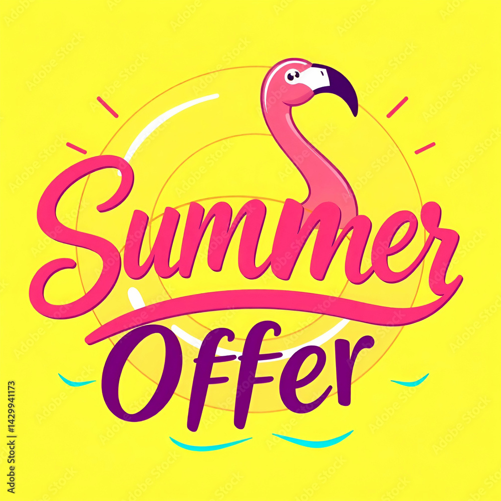 Fototapete Typography with 3D effect with the word Summer in pink color on a yellow background