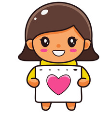 "Kawaii Girl Holding Heart Sign with a Cheerful Smile"

